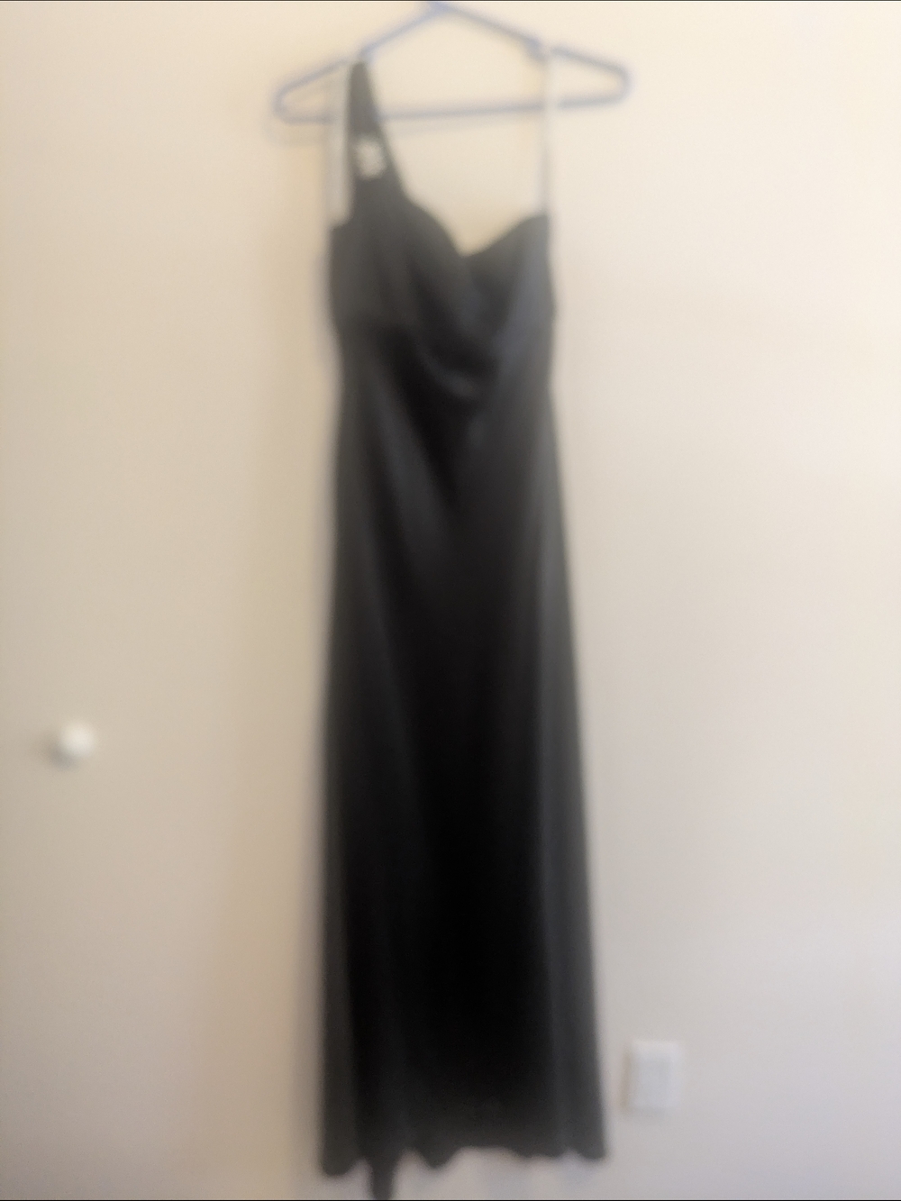 David's Bridal Black One-Shoulder Slip Maxi Dress